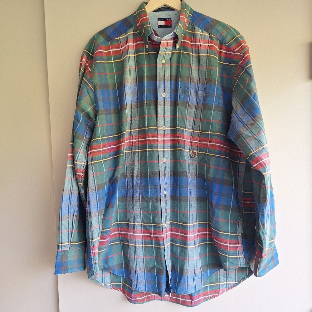 Tommy Hilfiger Men's Plaid Long Sleeve Button Up Shirt Multicolor Size M Cotton